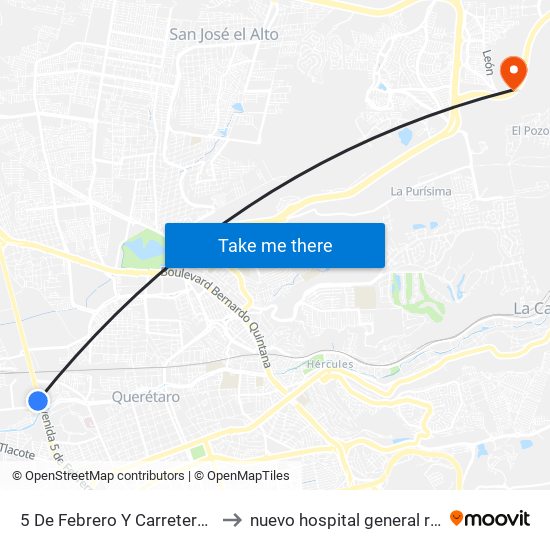 5 De Febrero Y Carretera Al Campo Militar to nuevo hospital general regional imss 260 map