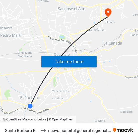 Santa Barbara Pte-Ote to nuevo hospital general regional imss 260 map
