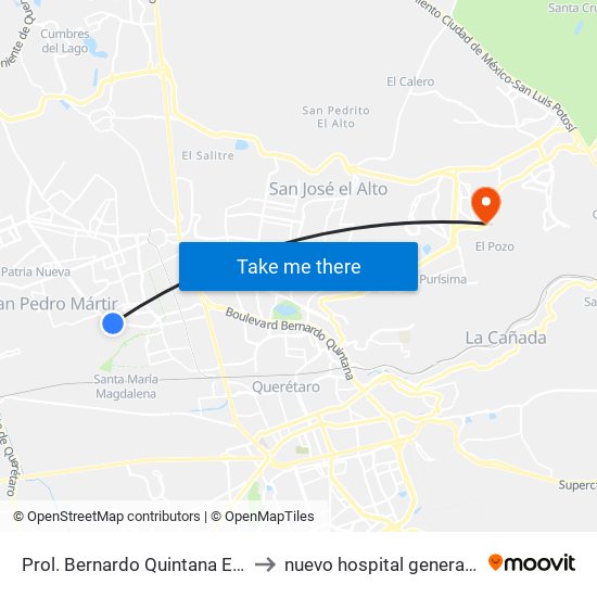 Prol. Bernardo Quintana Entre Pinos Y Berenice to nuevo hospital general regional imss 260 map