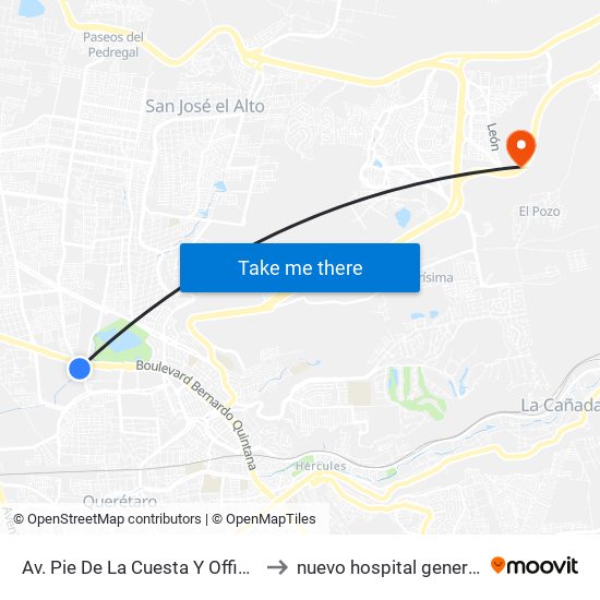 Av. Pie De La Cuesta Y Office Max Bernardo Quintana to nuevo hospital general regional imss 260 map