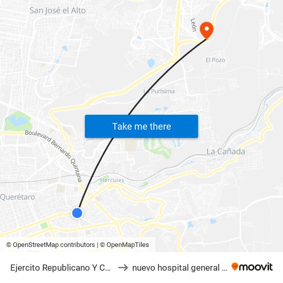 Ejercito Republicano Y Calzada De Los Arcos to nuevo hospital general regional imss 260 map