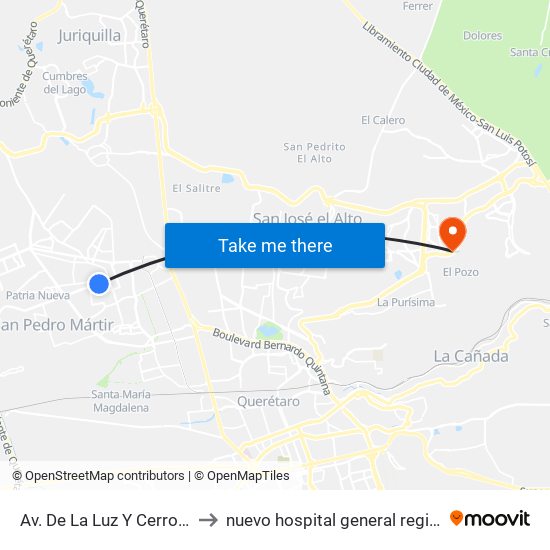 Av. De La Luz Y Cerro Del Capulín to nuevo hospital general regional imss 260 map