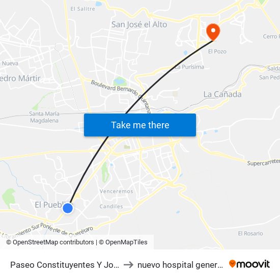 Paseo Constituyentes Y Josefa Ortiz De Dominguez to nuevo hospital general regional imss 260 map