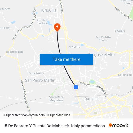 5 De Febrero Y Puente De Mabe to Idaly paramédicos map