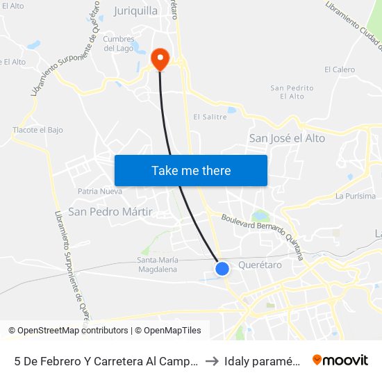 5 De Febrero Y Carretera Al Campo Militar to Idaly paramédicos map