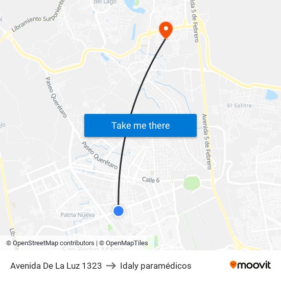 Avenida De La Luz 1323 to Idaly paramédicos map