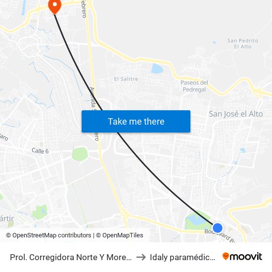 Prol. Corregidora Norte Y Morera to Idaly paramédicos map