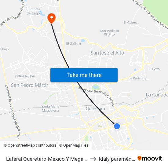 Lateral Queretaro-Mexico Y Mega Estadio to Idaly paramédicos map