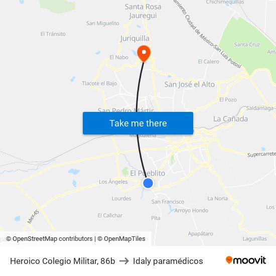 Heroico Colegio Militar, 86b to Idaly paramédicos map
