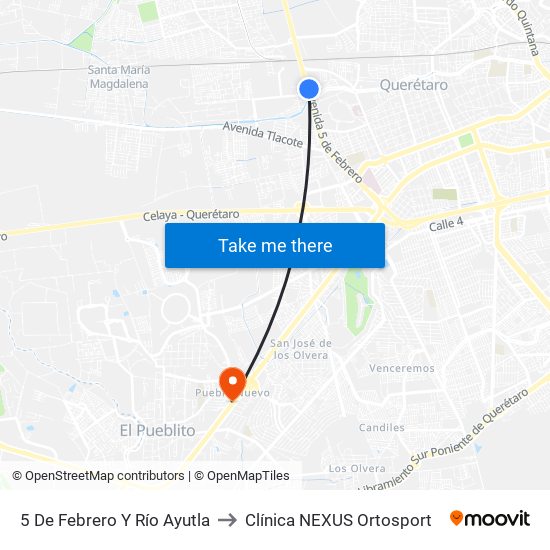 5 De Febrero Y Río Ayutla to Clínica NEXUS Ortosport map