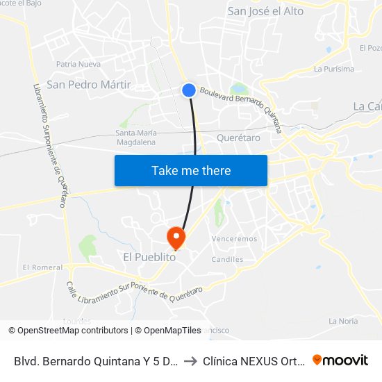 Blvd. Bernardo Quintana Y 5 De Febrero to Clínica NEXUS Ortosport map