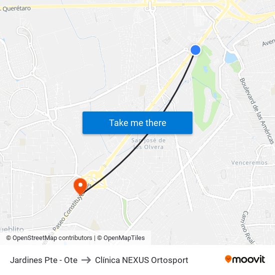 Jardines Pte - Ote to Clínica NEXUS Ortosport map