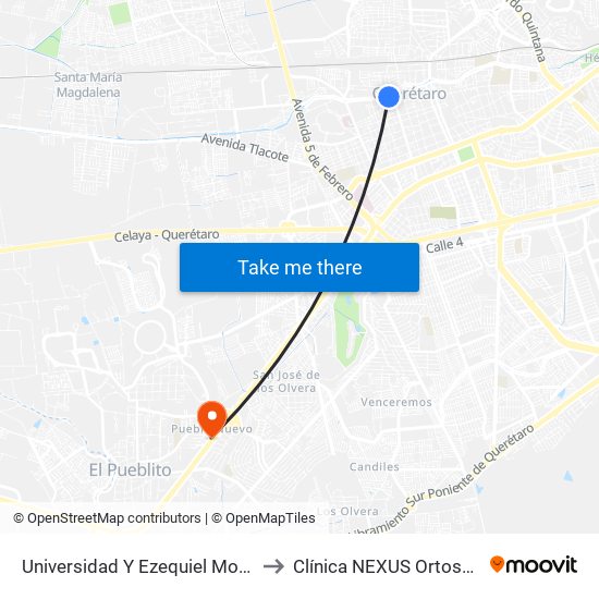 Universidad Y Ezequiel Montes to Clínica NEXUS Ortosport map
