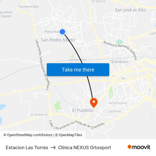 Estacion Las Torres to Clínica NEXUS Ortosport map
