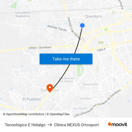 Tecnológico E Hidalgo to Clínica NEXUS Ortosport map