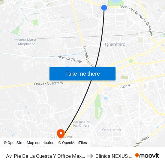 Av. Pie De La Cuesta Y Office Max Bernardo Quintana to Clínica NEXUS Ortosport map