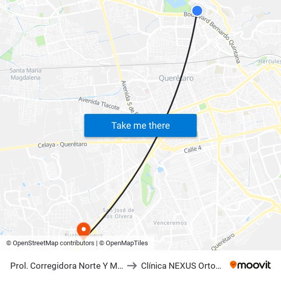 Prol. Corregidora Norte Y Morera to Clínica NEXUS Ortosport map