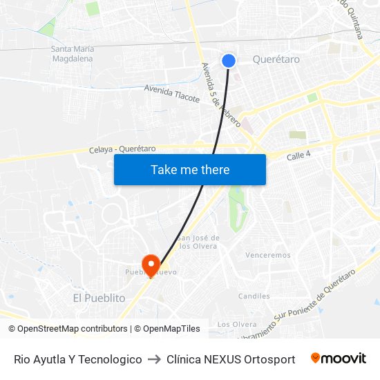 Rio Ayutla Y Tecnologico to Clínica NEXUS Ortosport map