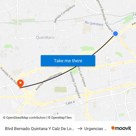 Blvd Bernado Quintana Y Calz De Los Arcos to Urgencias HGQ map