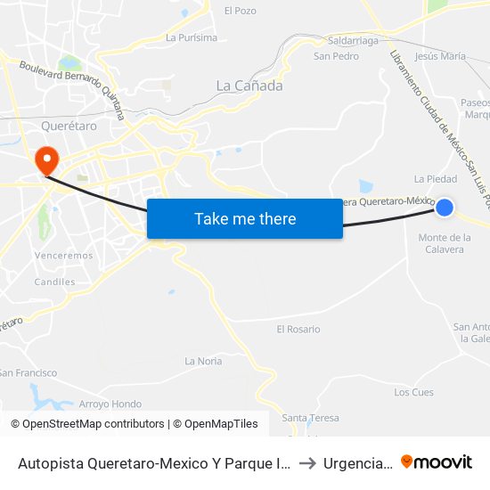 Autopista Queretaro-Mexico Y Parque Industrial El Marques to Urgencias HGQ map