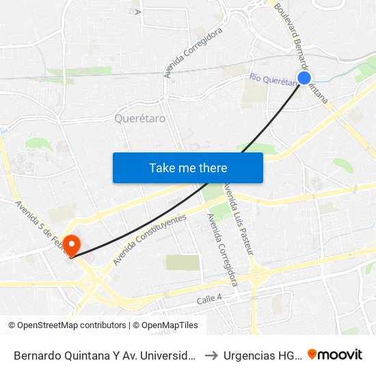 Bernardo Quintana Y Av. Universidad to Urgencias HGQ map