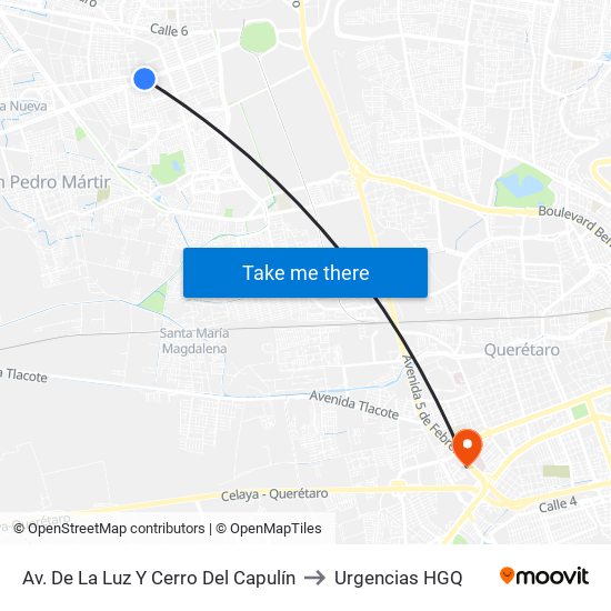 Av. De La Luz Y Cerro Del Capulín to Urgencias HGQ map