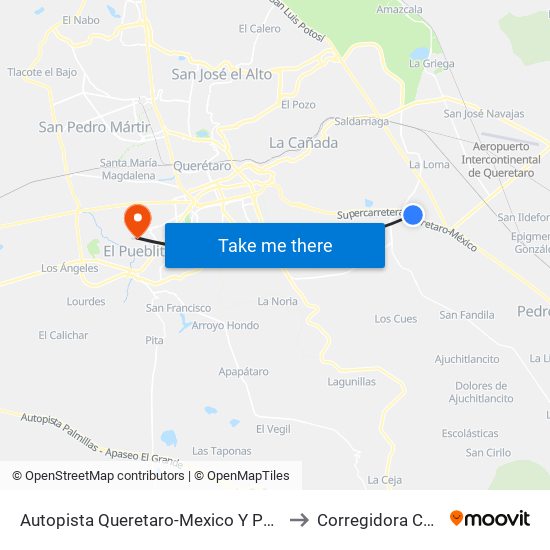 Autopista Queretaro-Mexico Y Parque Industrial El Marques to Corregidora Centro de Salud map