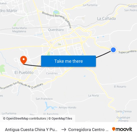Antigua Cuesta China Y Puente Conin to Corregidora Centro de Salud map
