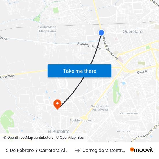 5 De Febrero Y Carretera Al Campo Militar to Corregidora Centro de Salud map
