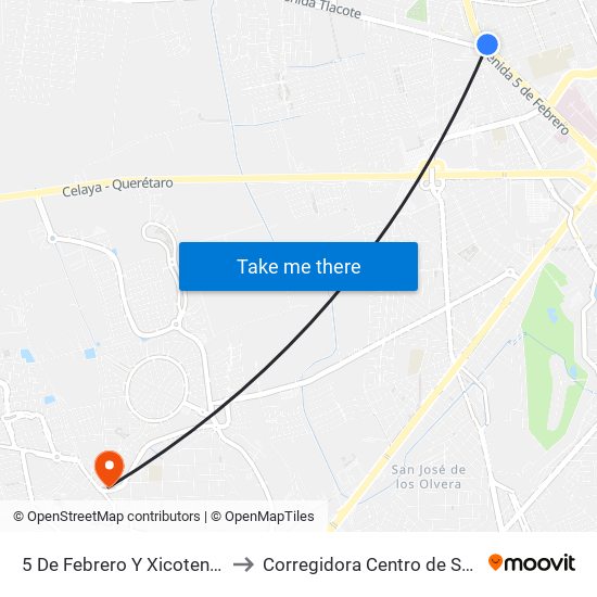 5 De Febrero Y Xicotencatl to Corregidora Centro de Salud map