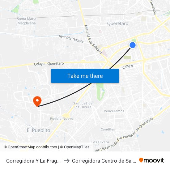 Corregidora Y La Fragua to Corregidora Centro de Salud map