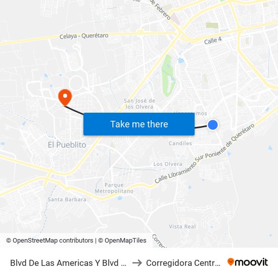 Blvd De Las Americas Y Blvd Gobernadores to Corregidora Centro de Salud map