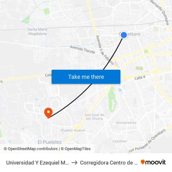 Universidad Y Ezequiel Montes to Corregidora Centro de Salud map