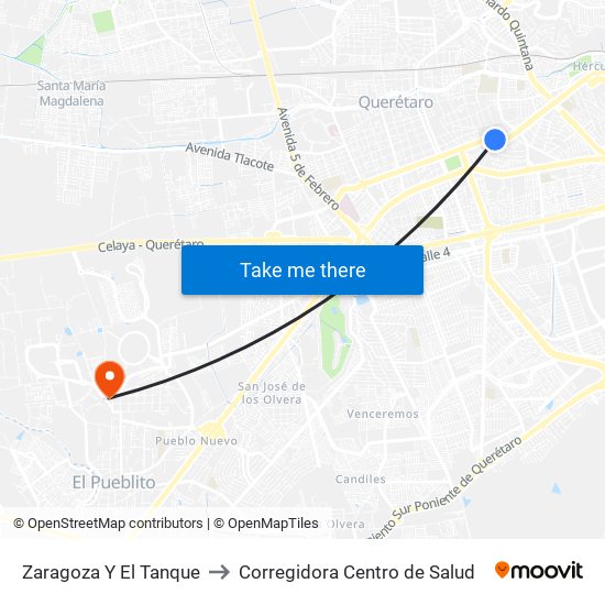 Zaragoza Y El Tanque to Corregidora Centro de Salud map