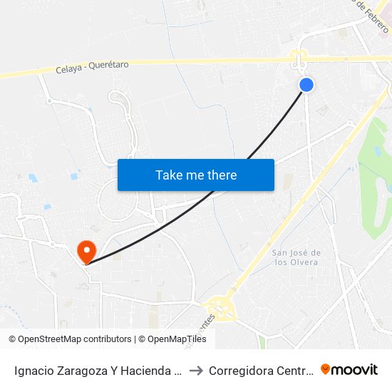 Ignacio Zaragoza Y Hacienda Chichimequillas to Corregidora Centro de Salud map