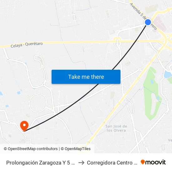 Prolongación Zaragoza Y 5 De Febrero to Corregidora Centro de Salud map