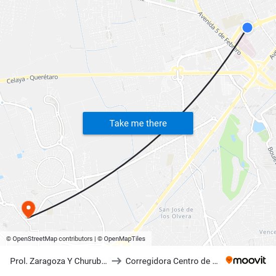 Prol. Zaragoza Y Churubusco to Corregidora Centro de Salud map