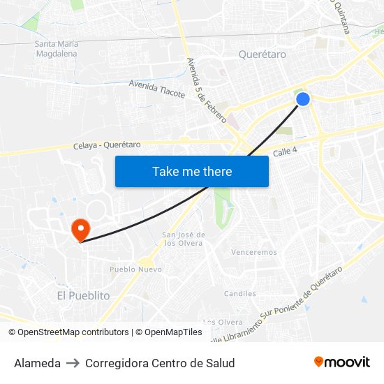 Alameda to Corregidora Centro de Salud map