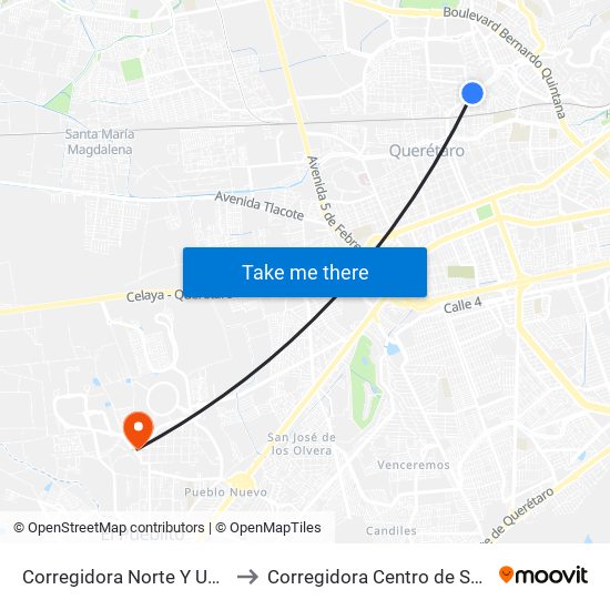 Corregidora Norte Y Union to Corregidora Centro de Salud map