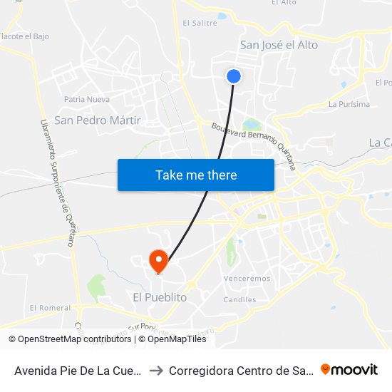 Avenida Pie De La Cuesta to Corregidora Centro de Salud map