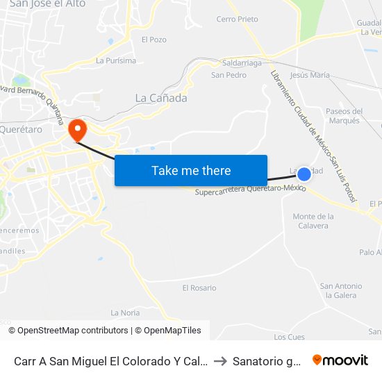Carr A San Miguel El Colorado Y Calle San Juan Del Río to Sanatorio guadalupe map