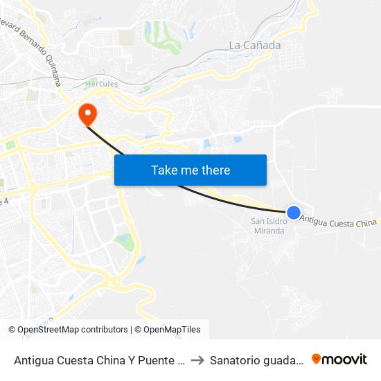 Antigua Cuesta China Y Puente Conin to Sanatorio guadalupe map