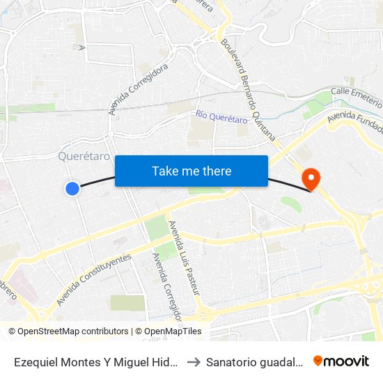 Ezequiel Montes Y Miguel Hidalgo to Sanatorio guadalupe map