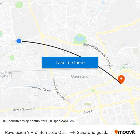 Revolución Y Prol Bernardo Quintana to Sanatorio guadalupe map