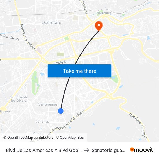 Blvd De Las Americas Y Blvd Gobernadores to Sanatorio guadalupe map