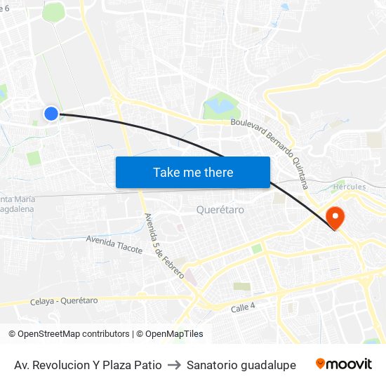 Av. Revolucion Y Plaza Patio to Sanatorio guadalupe map