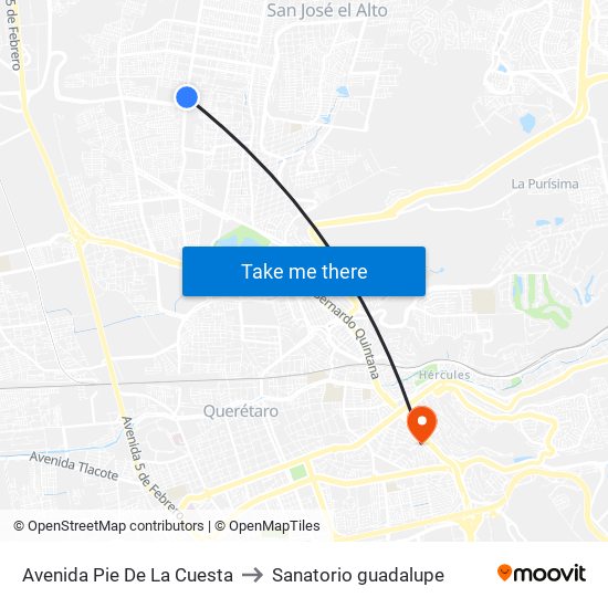 Avenida Pie De La Cuesta to Sanatorio guadalupe map