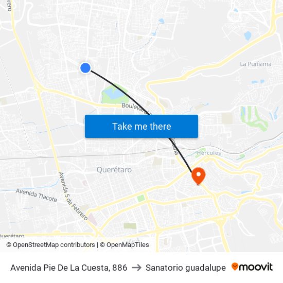 Avenida Pie De La Cuesta, 886 to Sanatorio guadalupe map