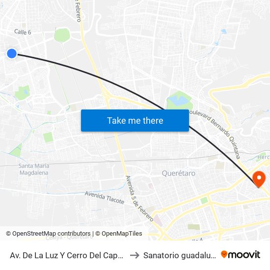 Av. De La Luz Y Cerro Del Capulín to Sanatorio guadalupe map