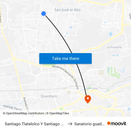 Santiago Tlatelolco Y Santiago Del Oeste to Sanatorio guadalupe map